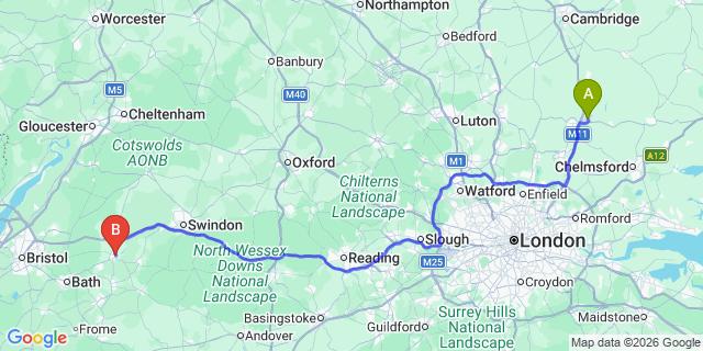 Map: London Stansted Airport (STN) to Chippenham