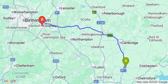 Map: London Stansted Airport (STN) to Coventry