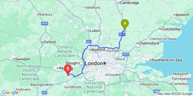 Map: London Stansted Airport (STN) to Crowthorne