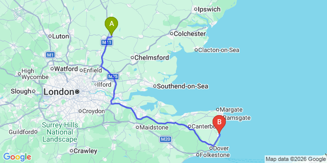 Map: London Stansted Airport (STN) to Deal