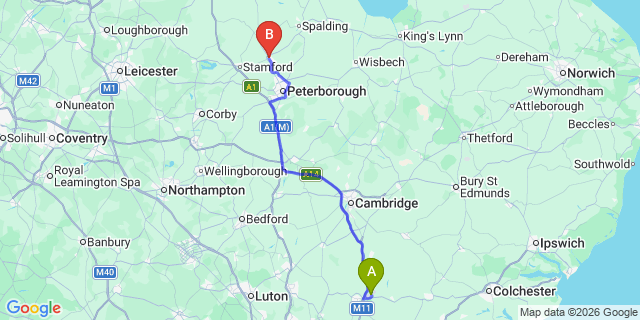 Map: London Stansted Airport (STN) to Deeping