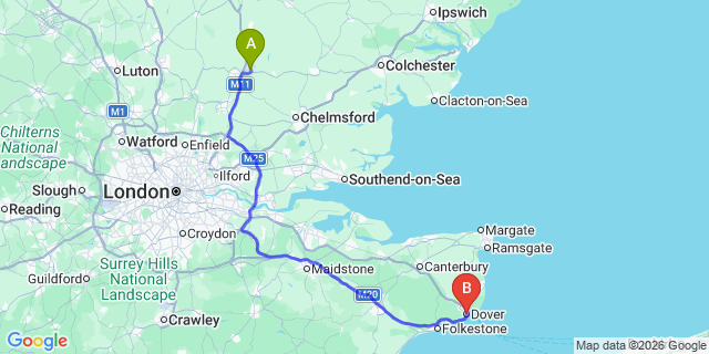 Map: London Stansted Airport (STN) to Dover