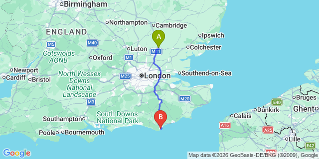 Map: London Stansted Airport (STN) to Eastbourne