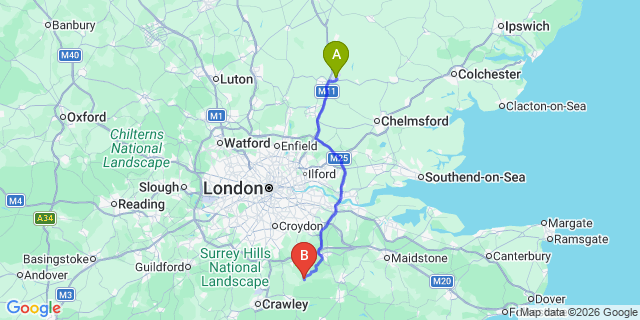 Map: London Stansted Airport (STN) to Edenbridge