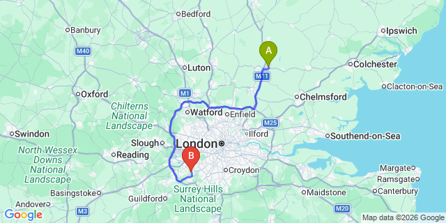 Map: London Stansted Airport (STN) to Esher
