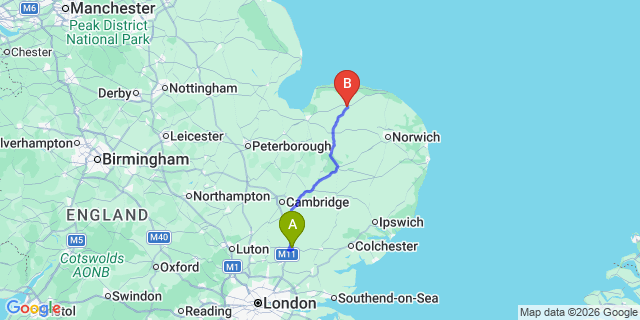 Map: London Stansted Airport (STN) to Fakenham