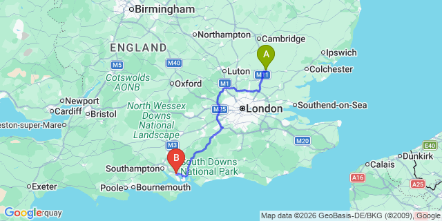Map: London Stansted Airport (STN) to Fareham