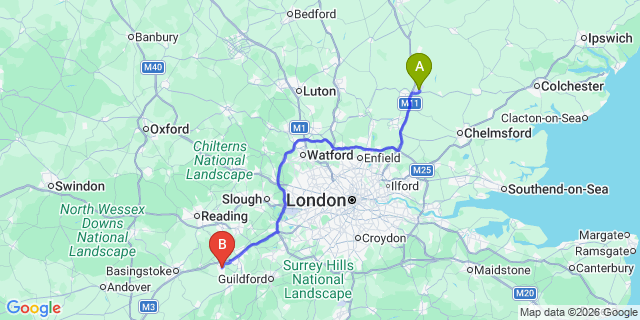 Map: London Stansted Airport (STN) to Fleet