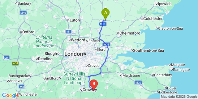 Map: London Stansted Airport (STN) to Forestrow