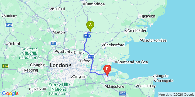 Map: London Stansted Airport (STN) to Gillingham