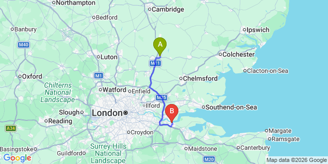 Map: London Stansted Airport (STN) to Gravesend