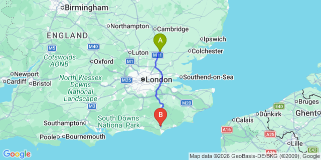 Map: London Stansted Airport (STN) to Hailsham