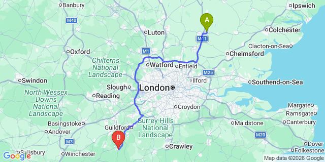 Map: London Stansted Airport (STN) to Haslemere