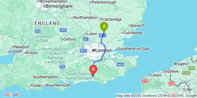 Map: London Stansted Airport (STN) to Hassocks