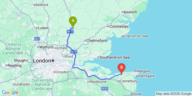 Map: London Stansted Airport (STN) to Herne
