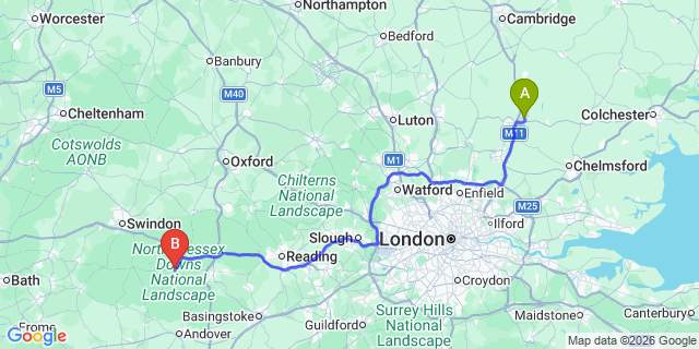 Map: London Stansted Airport (STN) to Hungerford