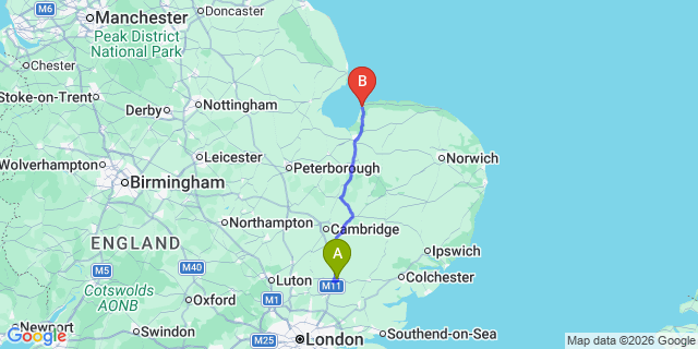 Map: London Stansted Airport (STN) to Hunstanton