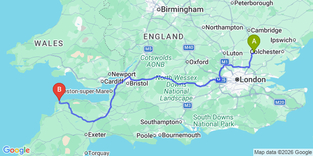 Map: London Stansted Airport (STN) to Ilfracombe