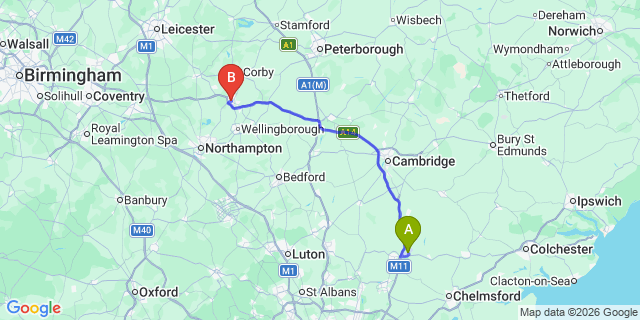 Map: London Stansted Airport (STN) to Kettering