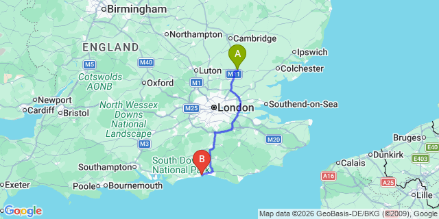 Map: London Stansted Airport (STN) to Lancing