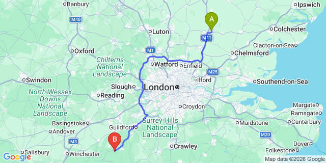 Map: London Stansted Airport (STN) to Liphook
