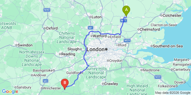 Map: London Stansted Airport (STN) to Liss