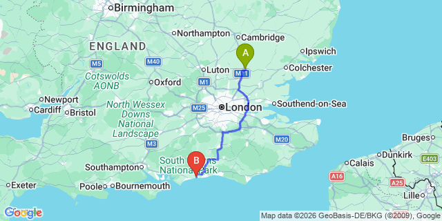 Map: London Stansted Airport (STN) to Littlehampton