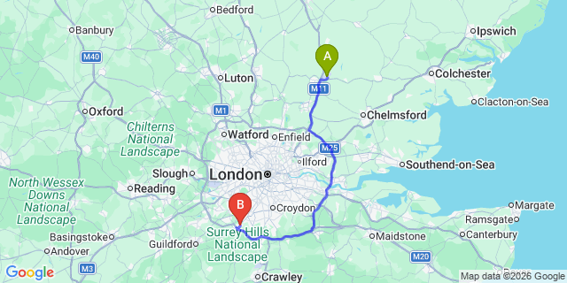 Map: London Stansted Airport (STN) to London - Astead