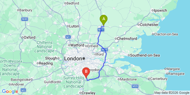 Map: London Stansted Airport (STN) to London - Caterham