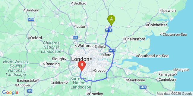 Map: London Stansted Airport (STN) to London - Chessington