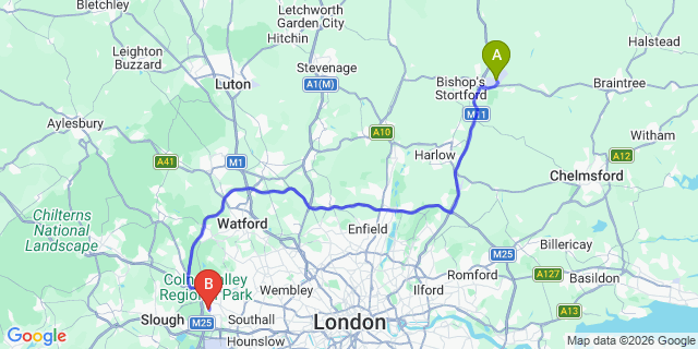 Map: London Stansted Airport (STN) to London - Cowley