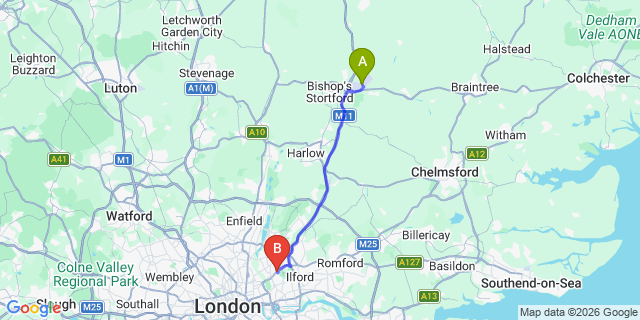 Map: London Stansted Airport (STN) to London E11