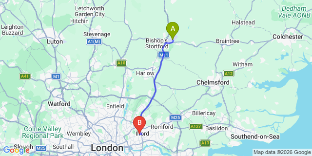 Map: London Stansted Airport (STN) to London E12