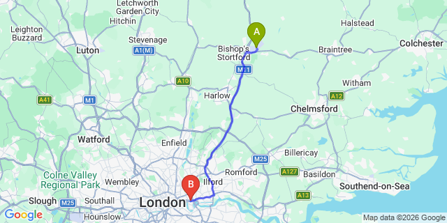 Map: London Stansted Airport (STN) to London E14