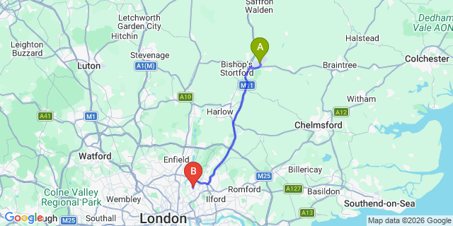 Map: London Stansted Airport (STN) to London E17