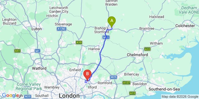 Map: London Stansted Airport (STN) to London E18