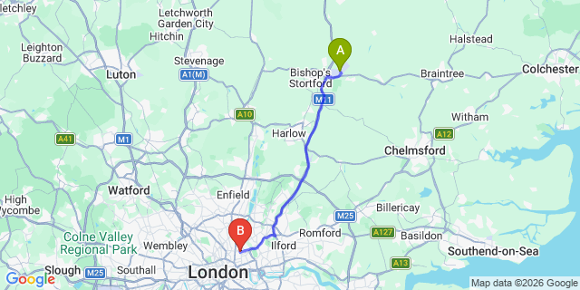 Map: London Stansted Airport (STN) to London E8