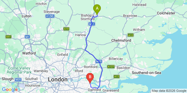 Map: London Stansted Airport (STN) to London - Erith
