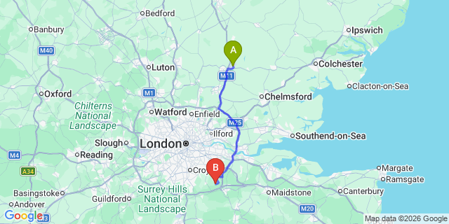 Map: London Stansted Airport (STN) to London - Knockholt