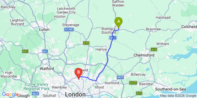 Map: London Stansted Airport (STN) to London N22