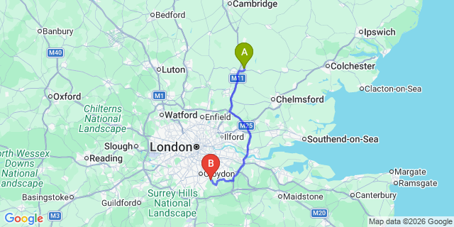 Map: London Stansted Airport (STN) to London - New Addington