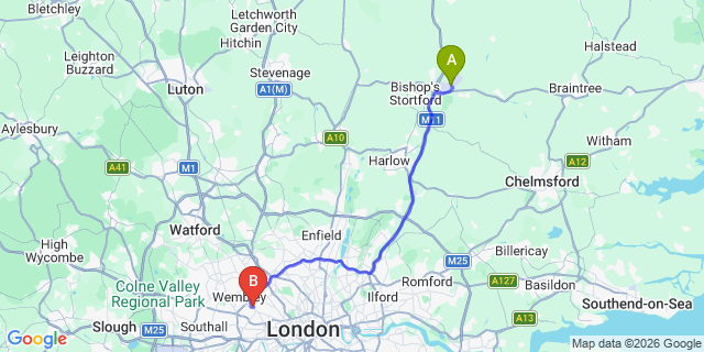Map: London Stansted Airport (STN) to London NW10