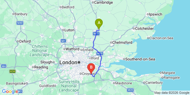 Map: London Stansted Airport (STN) to London - Orpington
