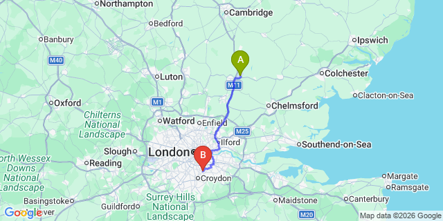 Map: London Stansted Airport (STN) to London - Penge