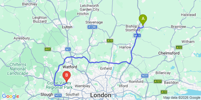 Map: London Stansted Airport (STN) to London - Ruislip