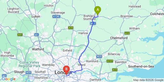 Map: London Stansted Airport (STN) to London SE17
