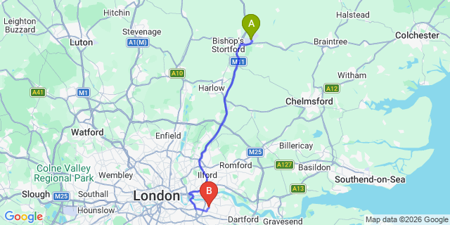 Map: London Stansted Airport (STN) to London SE18