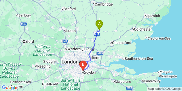 Map: London Stansted Airport (STN) to London SE25
