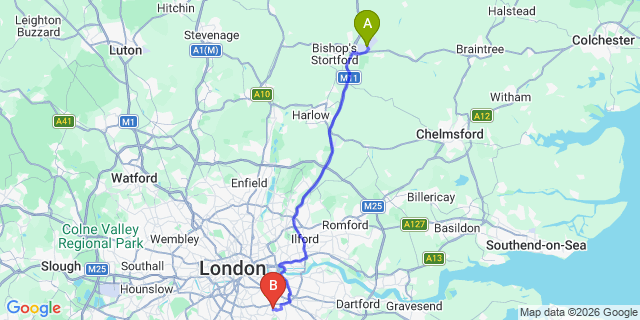 Map: London Stansted Airport (STN) to London SE6