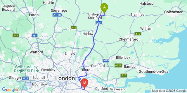 Map: London Stansted Airport (STN) to London SE9